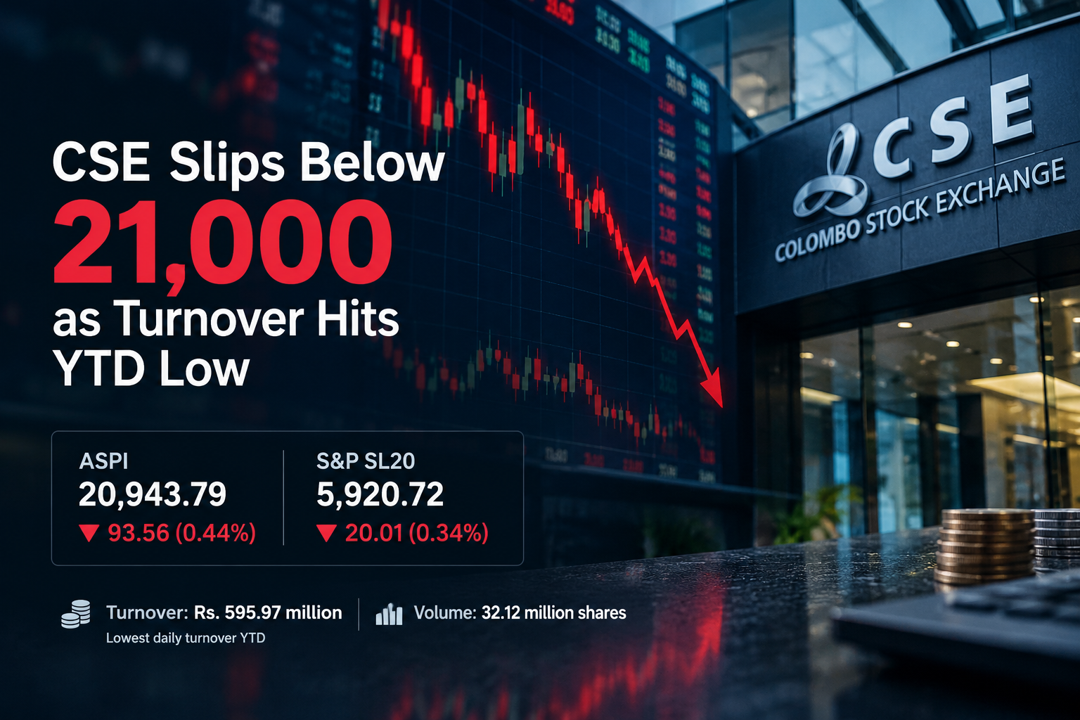 CSE Slips Below 21,000 as Turnover Hits Year-to-Date Low